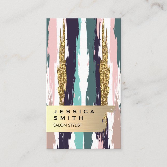 Elegant Gold Brushed Colourful Brushes Business Card (Front)
