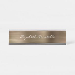 Elegant Gold Brushed Metal Handwriting Desk Name Plate