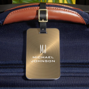 Elegant Gold Brushed Metallic Monogrammed Initial Luggage Tag