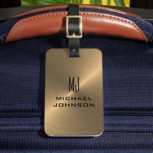 Elegant Gold Brushed Metallic Monogrammed Initial Luggage Tag