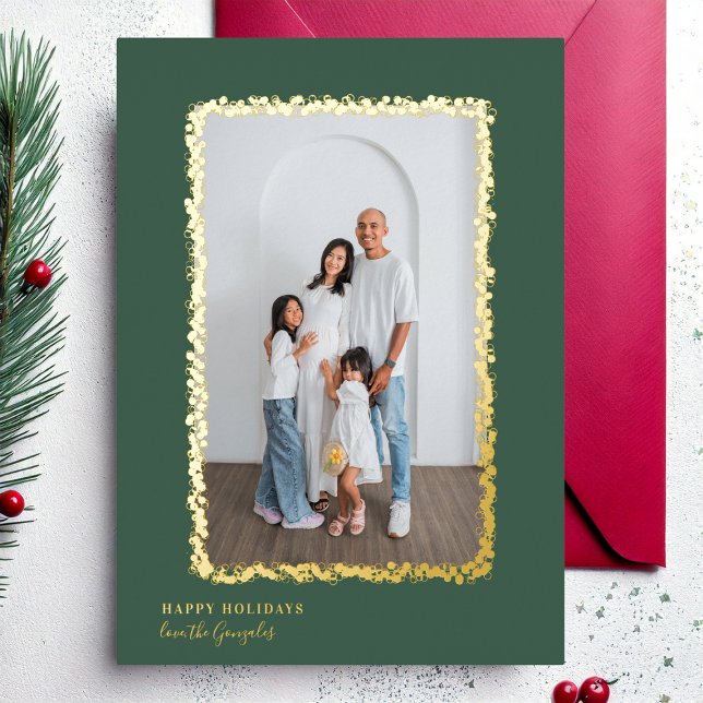 Elegant Gold Bubbles Frame Christmas Photo Foil Holiday Card (Creator Uploaded)