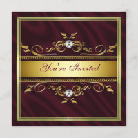 Elegant Gold Burgandy Silk/Satin Party Invitation