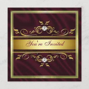 Elegant Gold Burgandy Silk/Satin Party Invitation