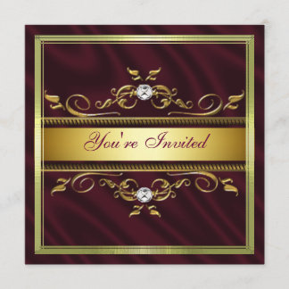 Elegant Gold Burgandy Silk/Satin Party Invitation