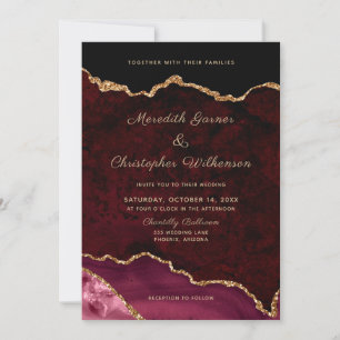Elegant Gold Burgundy Agate Wedding Invitation
