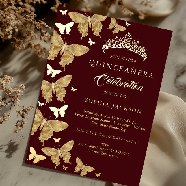 Elegant Gold Burgundy Butterfly Quinceanera (Creator Uploaded)