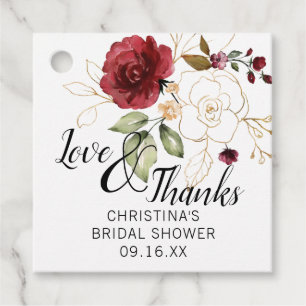 Elegant Gold Burgundy Floral Bridal Shower Flavour Favour Tags
