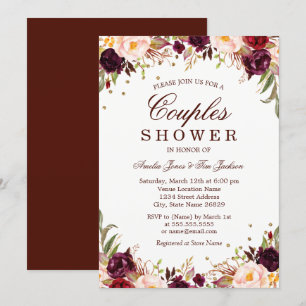 Elegant Gold Burgundy Floral Couples Shower Invitation
