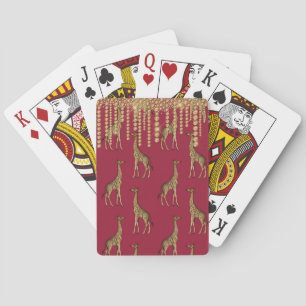 Elegant Gold Burgundy Giraffe Bling Jewels Pretty Playing Cards