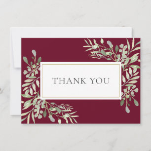 Elegant Gold Burgundy Greenery Foliage Thank You Card