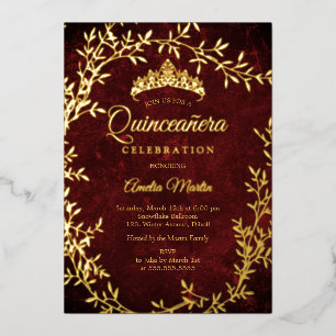 Elegant Gold Burgundy Leaf Wreath Quinceanera