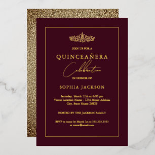 Elegant Gold Burgundy Quinceanera 15th Birthday