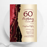 Elegant Gold Burgundy Red Agate 60th Birthday Invitation<br><div class="desc">Burgundy dark red and gold agate 60th birthday party invitation. Elegant modern design featuring agate marble geode background,  faux glitter gold and typography script font. Trendy invite card perfect for a stylish women's bday celebration. Printed Zazzle invitations or instant download digital printable template.</div>