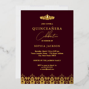 Elegant Gold Burgundy Tiara Quinceanera