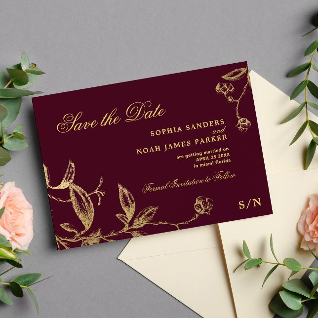Elegant gold burgundy vintage wedding save the date (Creator Uploaded)