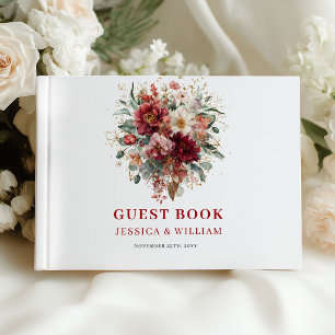 Elegant Gold Burgundy Wedding Guest Book Design