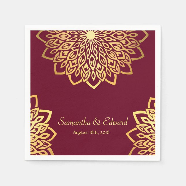 Elegant Gold Burgundy Wedding Napkin (Front)