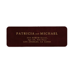 Elegant gold burgundy wedding return address