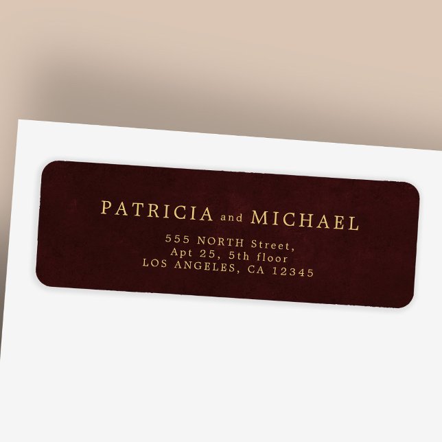 Elegant gold burgundy wedding return address (Creator Uploaded)