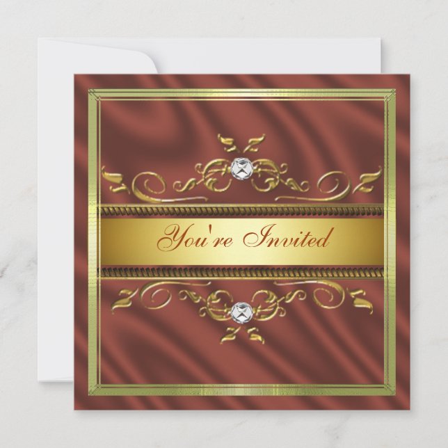 Elegant Gold Burnt Orange Silk/Satin Invitation Te (Front)