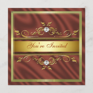 Elegant Gold Burnt Orange Silk/Satin Invitation Te