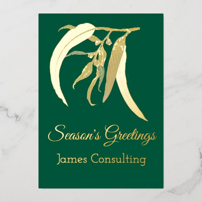 Elegant Gold Business Botanical Christmas  Foil Holiday Card (Front)