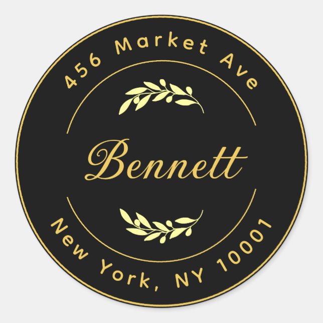 Elegant Gold Business Name Round Sticker (Front)