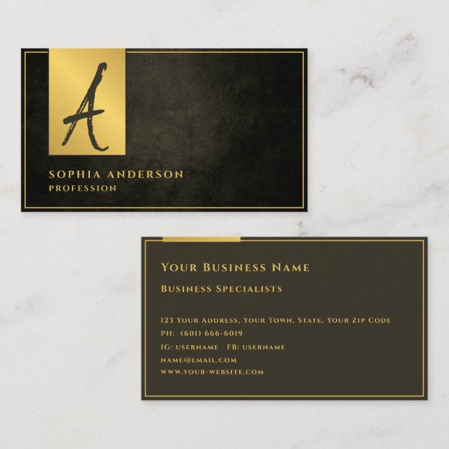  Elegant Gold Business Professional Texture Dark B Business Card (Front/Back)
