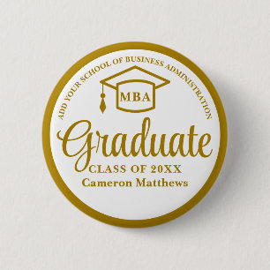 Elegant Gold Business School Graduation MBA 6 Cm Round Badge