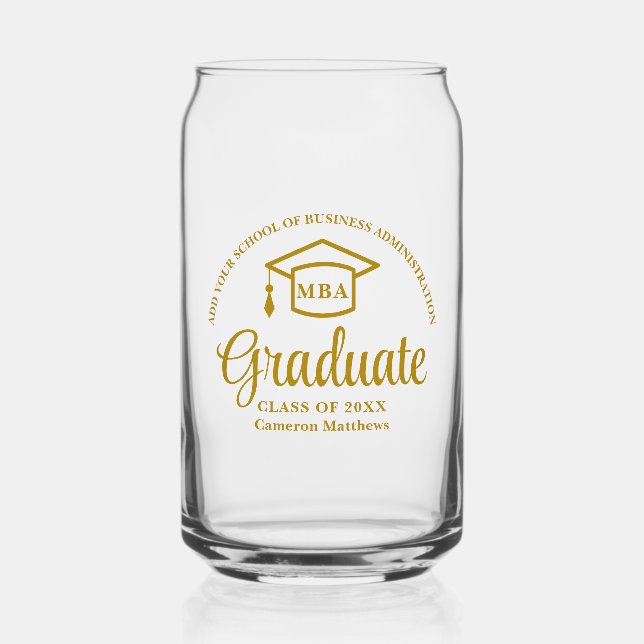 Elegant Gold Business School Graduation MBA Can Glass (Front)