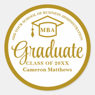 Elegant Gold Business School Graduation MBA Classic Round Sticker