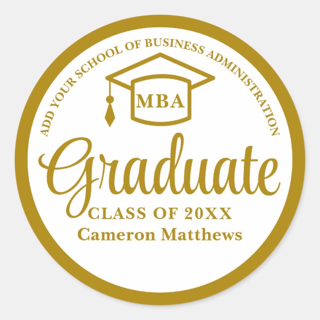 Elegant Gold Business School Graduation MBA Classic Round Sticker (Front)