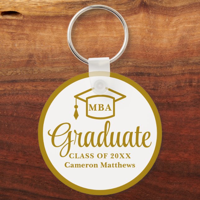 Elegant Gold Business School Graduation MBA Key Ring (Front)