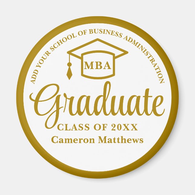 Elegant Gold Business School Graduation MBA Magnet (Front)