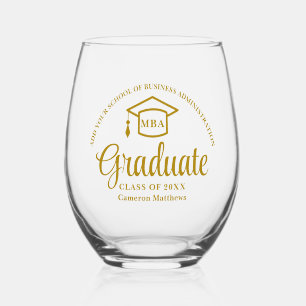 Elegant Gold Business School Graduation MBA Stemless Wine Glass