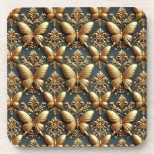 Elegant Gold Butterflies Pattern Coaster