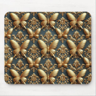 Elegant Gold Butterflies Pattern Mouse Mat