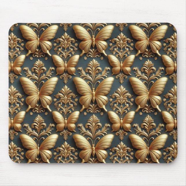 Elegant Gold Butterflies Pattern Mouse Mat (Front)