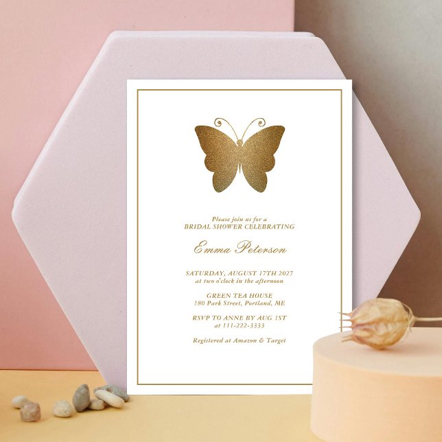 Elegant Gold Butterfly Bridal Shower Invite (Personalized Luxurious Gold Glitter Butterfly Bridal Shower Invitation)