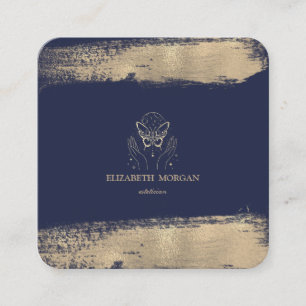 Elegant Gold Butterfly Faux Gold Brush Stroke Square Business Card