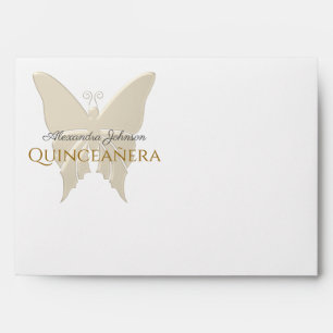 Elegant Gold Butterfly Monogram Quinceanera Envelope