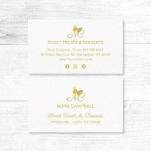 Elegant Gold Butterfly Monogram Social Media Business Card