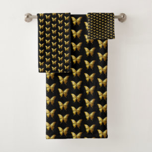Elegant Gold Butterfly Pattern Bath Towel Set