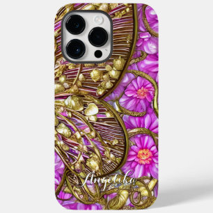 Elegant Gold Butterfly Pink Daisies Custom Name Case-Mate iPhone 14 Pro Max Case