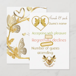 Elegant Gold Butterfly Wedding RSVP Card Luxury