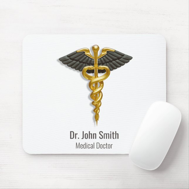 Elegant Gold Caduceus Black Wings Classy Medical Mouse Mat (With Mouse)