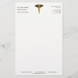 Elegant Gold Caduceus Black Wings Medical Classy Stationery