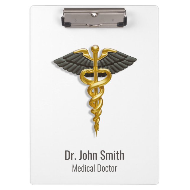 Elegant Gold Caduceus Classy Medical Black Wings Clipboard (Front)