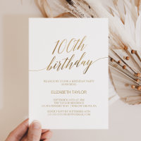 Elegant Gold Calligraphy 100th Birthday