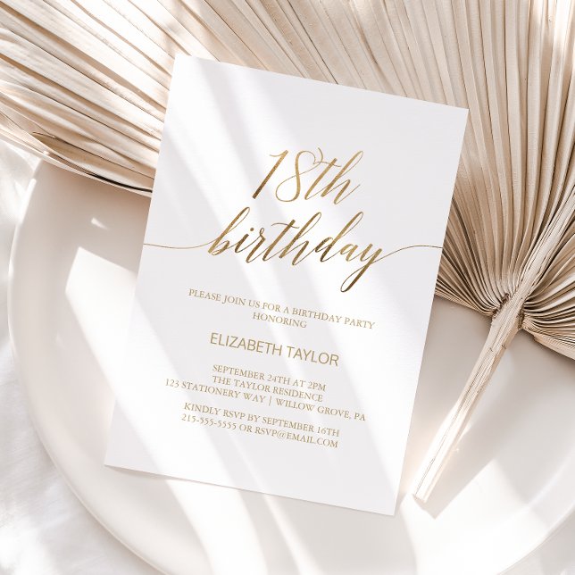Elegant Gold Calligraphy 18th Birthday Invitation (Creator Uploaded)